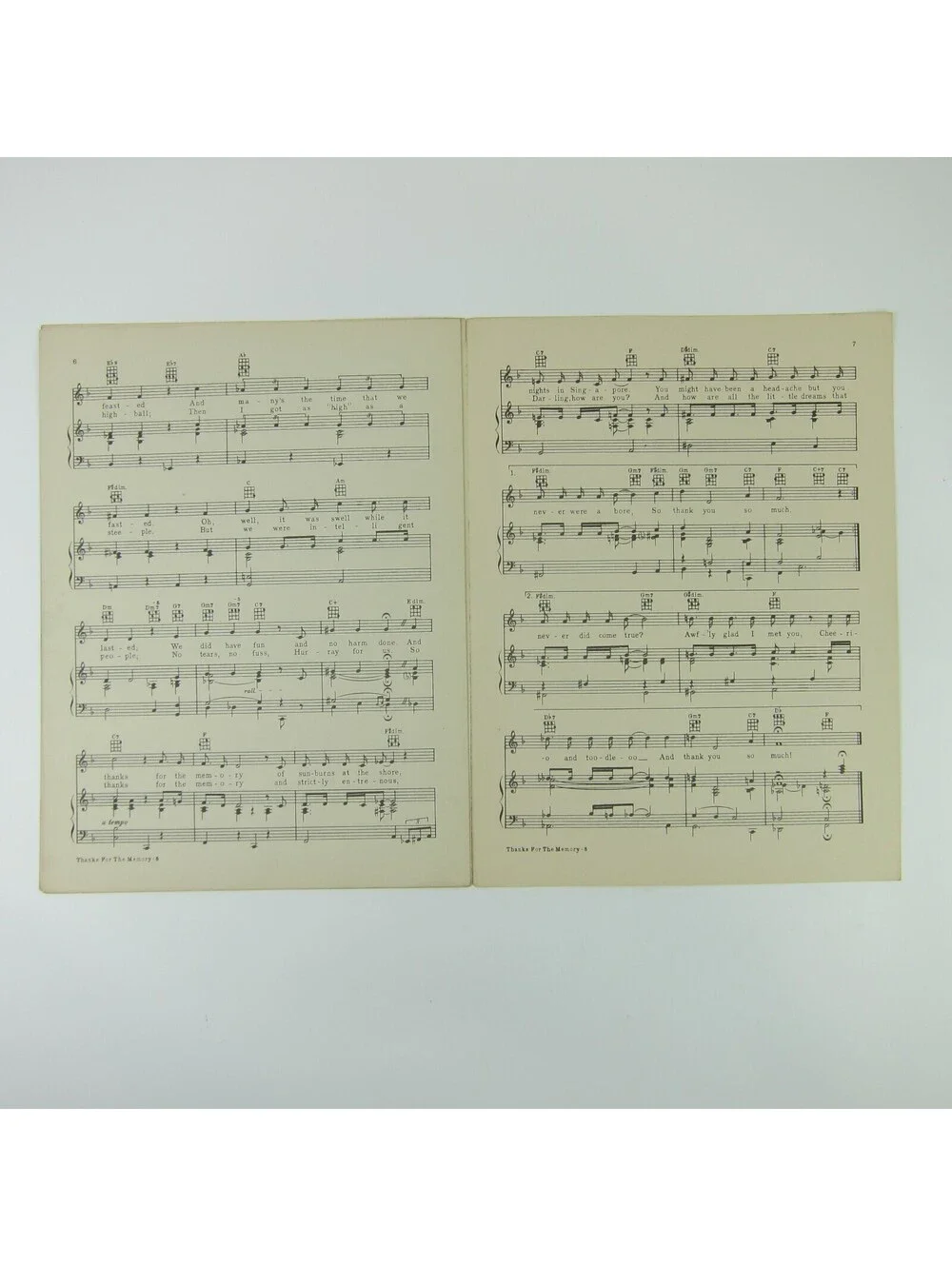 Sheet Music Thanks For The Memory The Big Broadcast of 1938 Shirley Ross Vintage